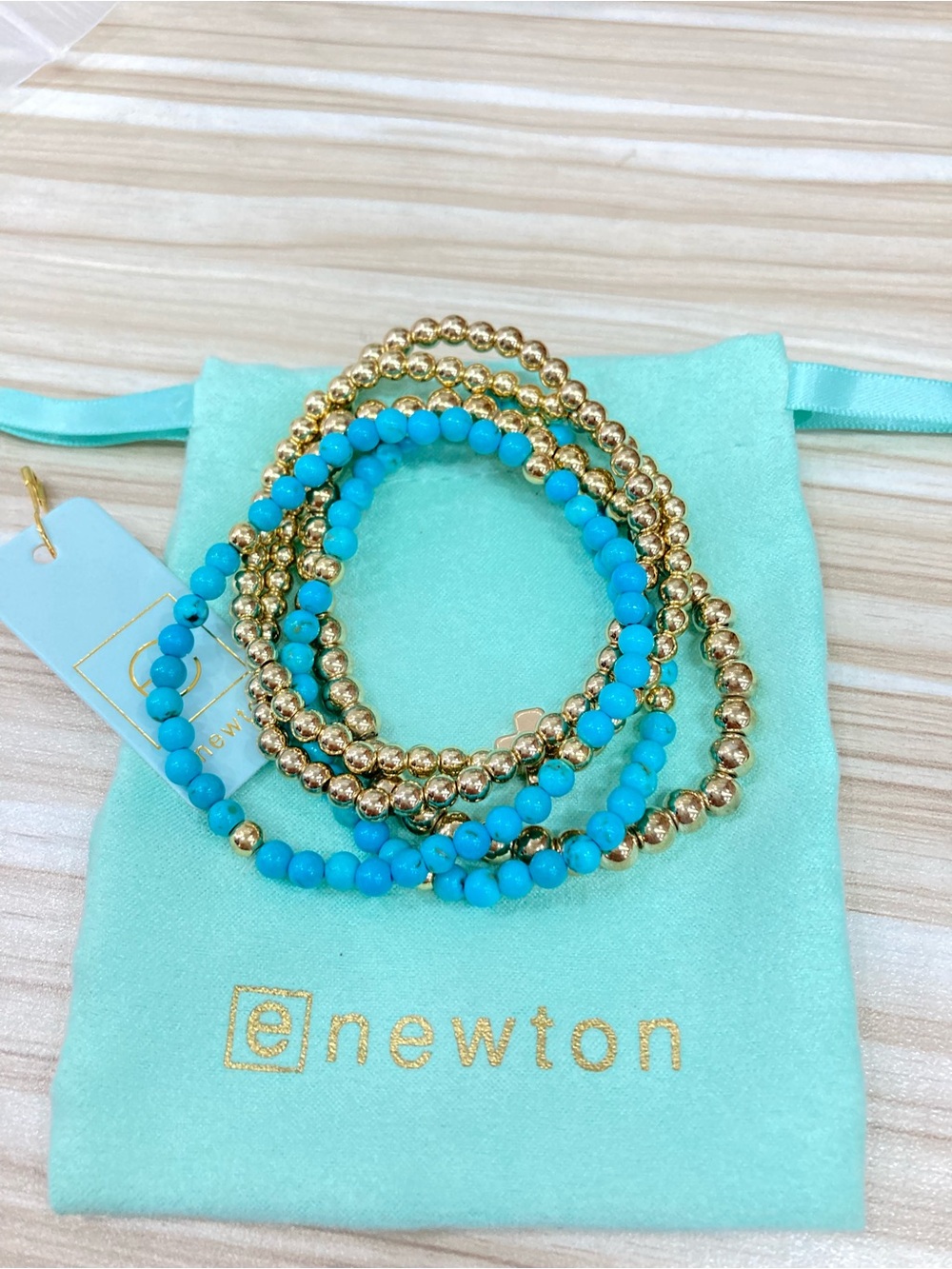 Newton Turquoise and Gold Beaded Bracelet Set